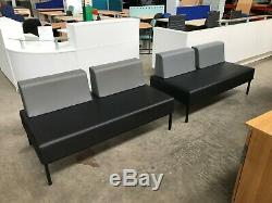 Black & Grey Faux Leather 2 Seater Sofa, Reception, Waiting Room, Couch, Canteen