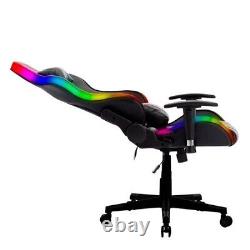 Black Leather Computer Office Gaming Chair with LED Lights