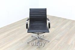 Black Leather Eames Ribbed Style Office Meeting Chairs