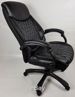 Black Leather Executive Office Recliner Chair Large Superb Quality Sprung Seat