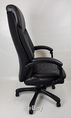 Black Leather Executive Office Recliner Chair Large Superb Quality Sprung Seat