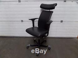 Black Leather HAG H05 Operators Chair with Arms and Headrest