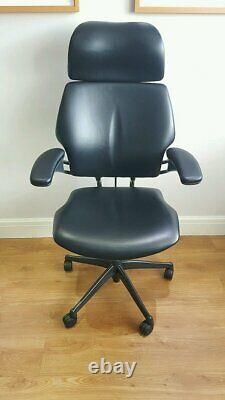 Black Leather Humanscale Freedom Ergonomic Office Task Chair With Headrest