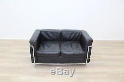 Black Leather Le Corbusier Style 2 Seater Office Reception Sofa