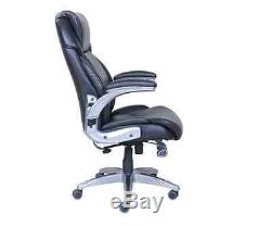 Black Leather Managers Chair Active Lumbar Polished Style Office Armchair