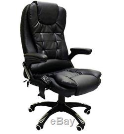 Black Leather Office Massage Swivel Chair Release Tension Back Bottom Thighs