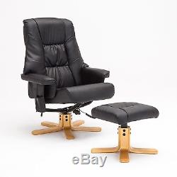 Black Massage Recliner Chair Leather with Foot Stool Swivel Armchair Office
