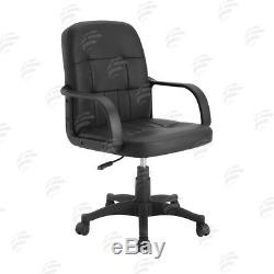 Black Mid Back Office Chairs Adjustable Faux Leather Computer Desk Chairs Modern