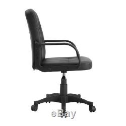Black Mid Back Office Chairs Adjustable Faux Leather Computer Desk Chairs Modern