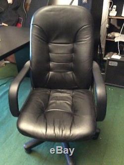 Black Real Leather High Back Swivel Office Chair VGC