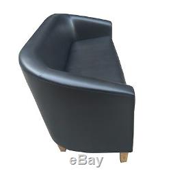 Black Three Seater Tub Chair Faux Leather Office Armchair Reception Home 3 Seats