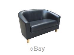 Black Two Seater Tub Chair Faux Leather Office Armchair Reception Home 2 Seats