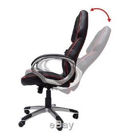 Black and Red Leather Office Chair Racing Gaming Tilt Swivel Adjustable Armchair