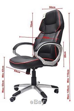 Black and Red Leather Office Chair Racing Gaming Tilt Swivel Adjustable Armchair