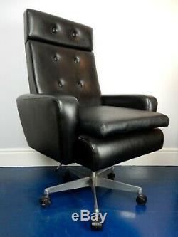 Black leather vinyl mid century office desk swivel chair vintage retro mcm