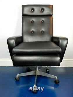 Black leather vinyl mid century office desk swivel chair vintage retro mcm