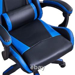 Blue Faux Leather Racing Gaming Chair Swivel Office Chair Adjustable Executive
