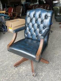 Blue Leather Chesterfield Directors Captains office desk Chair WE DELIVER UK