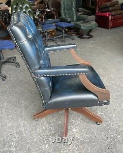 Blue Leather Chesterfield Directors Captains office desk Chair WE DELIVER UK