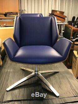 Boss Design Kruze Swivel Office Chair, Blue Leather, American Walnut Shell