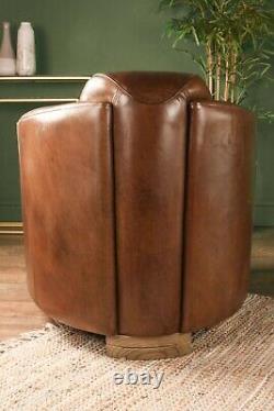 Brazilian Leather Cigar Chair Vintage Club Seat Occasional Chair Office