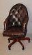 Brown Buttoned Back Leather Bucket Office Chair With High Back