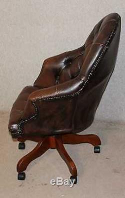 Brown Buttoned Back Leather Bucket Office chair with High Back