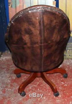 Brown Buttoned Back Leather Bucket Office chair with High Back
