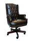 Brown Chesterfield Antique Style Office Managers Directors Desk Chair Pu Leather