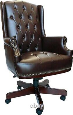 Brown Chesterfield Antique Style Office Managers Directors Desk Chair PU Leather