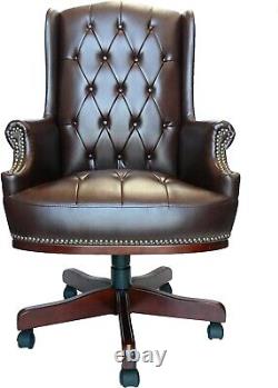 Brown Chesterfield Antique Style Office Managers Directors Desk Chair PU Leather