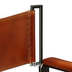 Brown Folding Chair Genuine Leather Designed Home Office Industrial Dining Chair