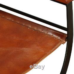 Brown Folding Chair Genuine Leather Designed Home Office Industrial Dining Chair