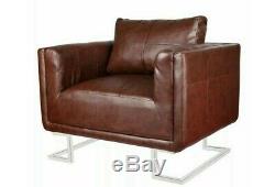 Brown Hallway Armchair Vintage Office Club Chair Retro Faux Leather Furniture