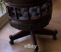 Brown Leather Captains Desk Chair In A Chesterfield Style