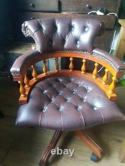 Brown Leather Chesterfield Captains Deskchair Buttoned Swivel/tilt Office Chair