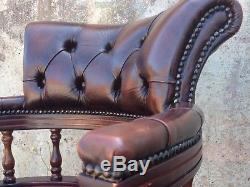 Brown Leather Chesterfield Captains Swivel Office Chair Tilt & Height Adjust