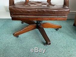 Brown Leather Chesterfield Style Captains / Office Chair vintage antique