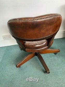 Brown Leather Chesterfield Style Captains / Office Chair vintage antique