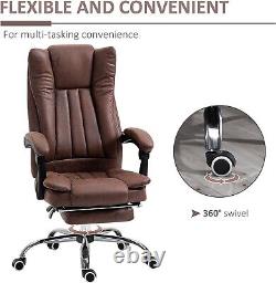 Brown Leather Executive Office Chair Recliner 5-legged Swivel Thick Padding Seat