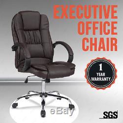 Brown Leather High Back Executive Swivel Office Chair Computer Desk Furniture