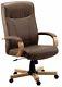 Brown Leather Light Oak Wood Executive Managers Swivel Office Chair Richmond