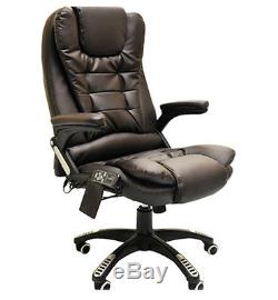 Brown Leather Office Massage Swivel Chair Release Tension Back Bottom Thighs