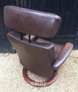 Brown Leather Stressless Recliner Armchair With Adjustable Headrest