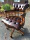 Brown Leather Swivel Chesterfield Captain Office Chair Excellent Condition