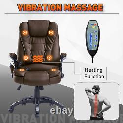 Brown Massage Office Chair Wheels High Back PU Leather Recliner Executive Gaming
