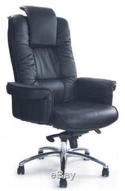 CAMBRIDGE Luxurious Black Leather Faced Gull-Wing Executive Office Chair