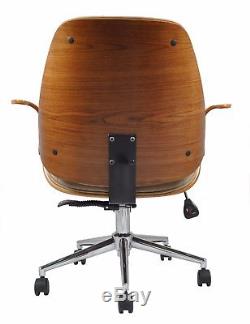 CHELSEA PADDED OFFICE CHAIR-Walnut Effect Wood W Beige Faux Leather Seat-CH56BG