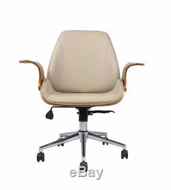 CHELSEA PADDED OFFICE CHAIR-Walnut Effect Wood W Beige Faux Leather Seat-CH56BG