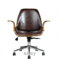 CHELSEA PADDED OFFICE CHAIR-Walnut Effect Wood W Brown Faux Leather-CH56BR